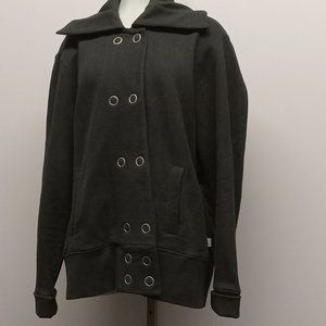 HBC Hudson Bay Olympic black long sleeve double snap fleece bomber jacket sz XL